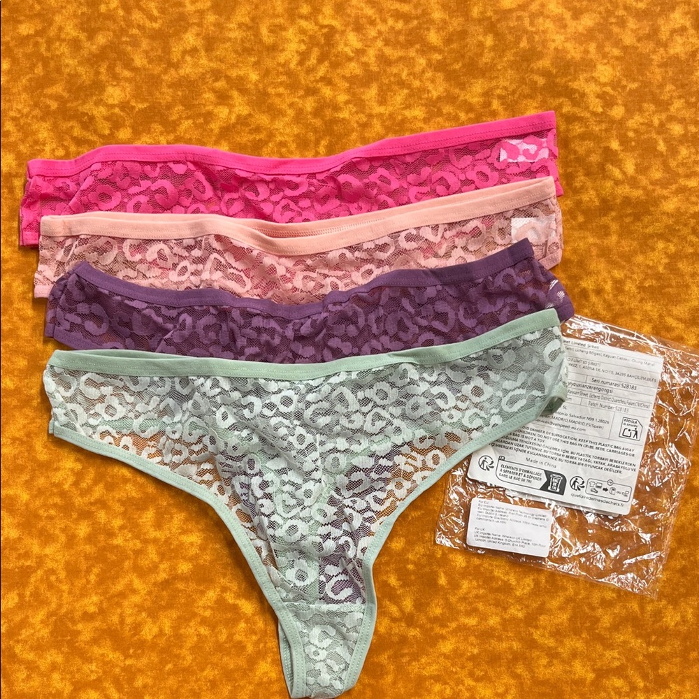 Lace Thong Panty Set in Mint, Purple, Peach & Hot Pink